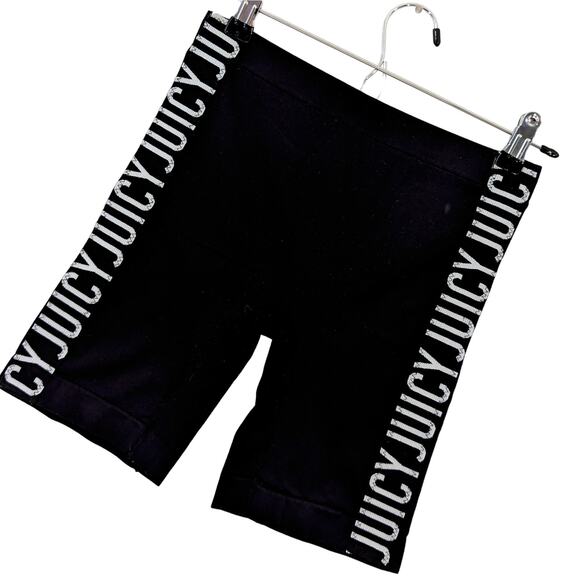 NWOT! JUICY COUTURE! ADORABLE BLACK, WHITE SPANDEX LOGO LEG BIKE SHORTS! SZ  M - Picture 1 of 7